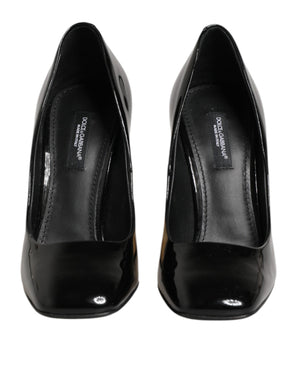 Dolce & Gabbana Black Gold Patent Leather Logo Heels Pumps Shoes