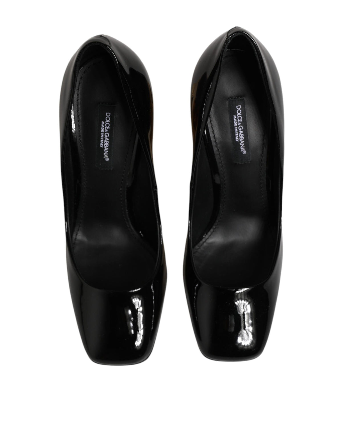 Dolce & Gabbana Black Gold Patent Leather Logo Heels Pumps Shoes