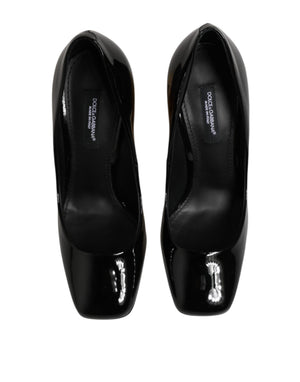 Dolce & Gabbana Black Gold Patent Leather Logo Heels Pumps Shoes