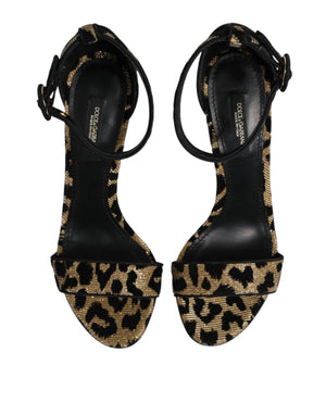Dolce & Gabbana Gold Leopard Ankle Strap Heels Sandals Shoes