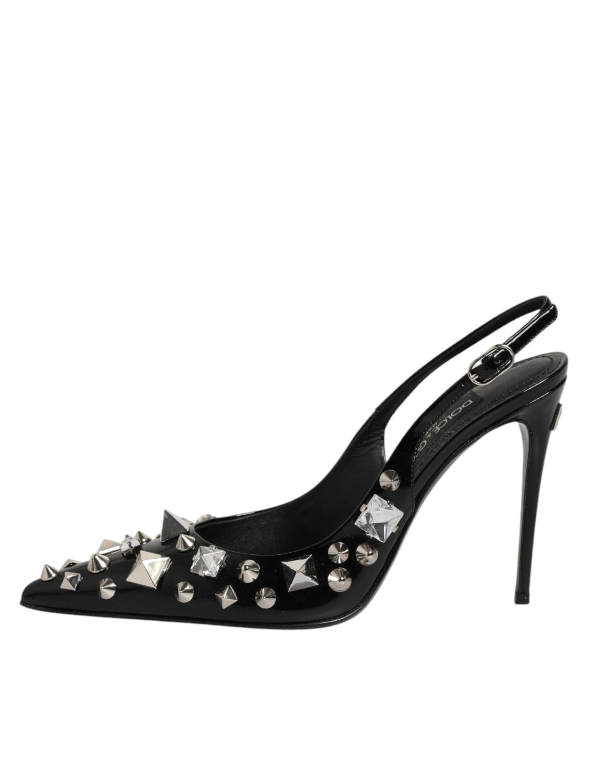 Dolce & Gabbana Black Studded Leather Heels Slingbacks Shoes