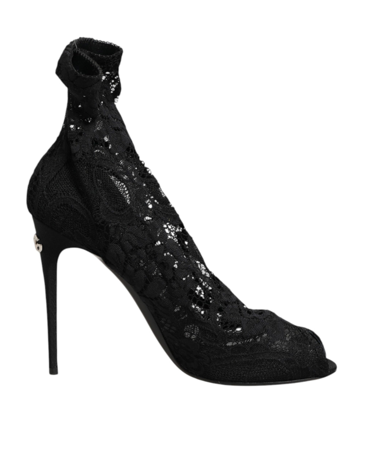 Dolce & Gabbana Black Stretch Taormina Lace Boots Shoes