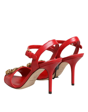 Dolce & Gabbana Red Leather DG AMORE Heels Sandals Shoes
