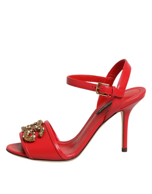 Dolce & Gabbana Red Leather DG AMORE Heels Sandals Shoes