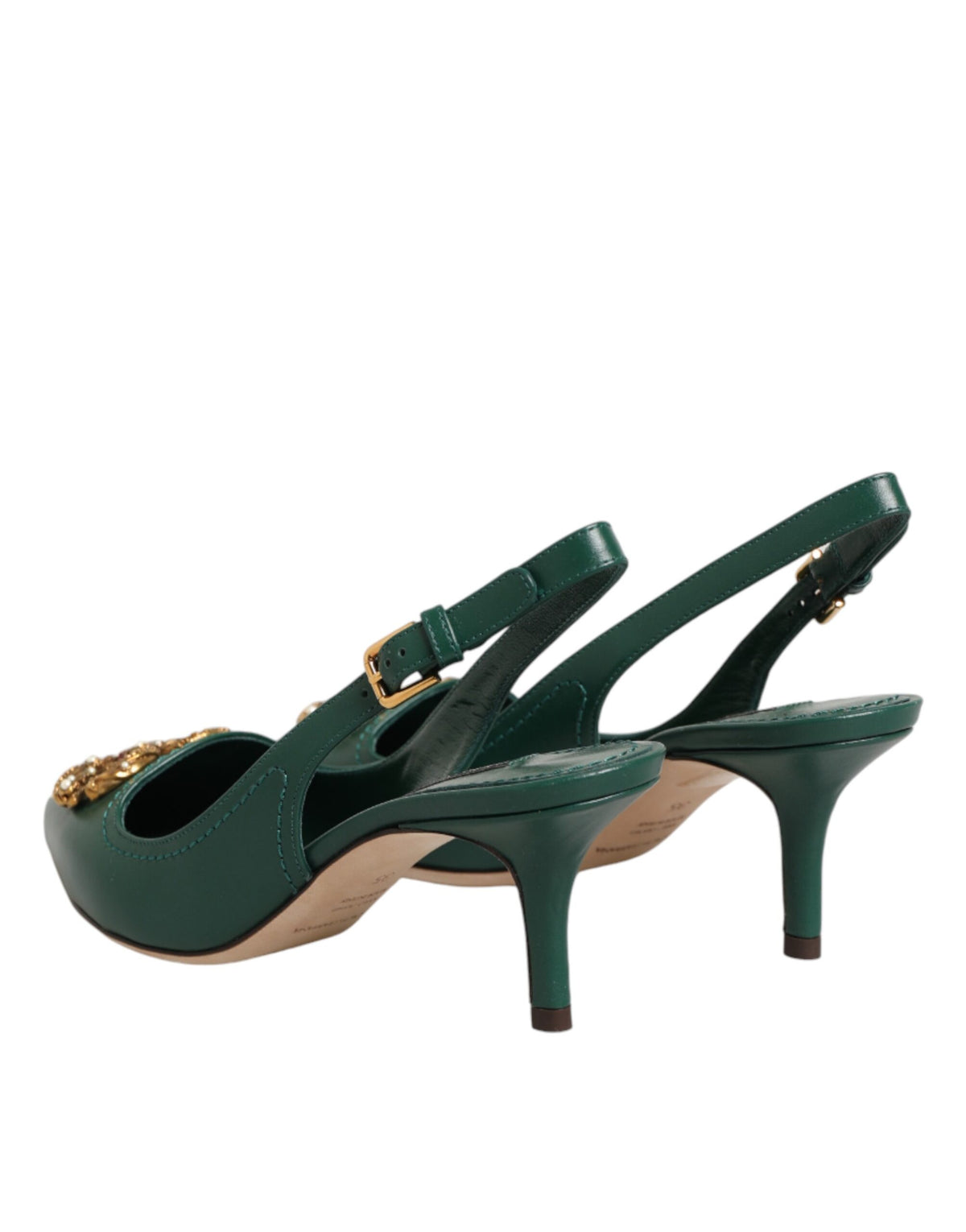 Dolce & Gabbana Green Leather AMORE Heels Slingbacks Shoes