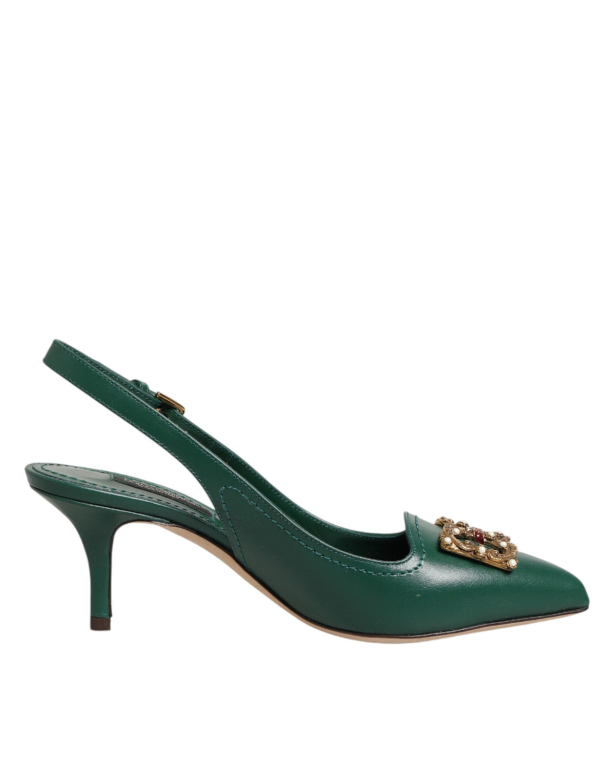 Dolce & Gabbana Green Leather AMORE Heels Slingbacks Shoes