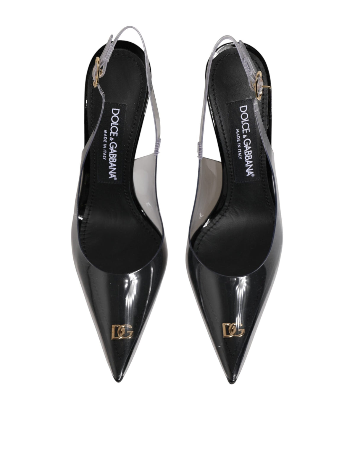 Dolce & Gabbana Black Leather Clear PVC Slingback Pumps Shoes
