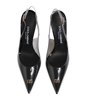 Dolce & Gabbana Black Leather Clear PVC Slingback Pumps Shoes