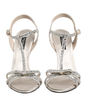 Dolce & Gabbana Silver Strass Ankle Strap Heels Sandals Shoes