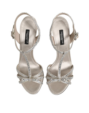 Dolce & Gabbana Silver Strass Ankle Strap Heels Sandals Shoes