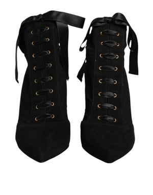 Dolce & Gabbana Black Stiletto Heels Lace Up Boots Shoes