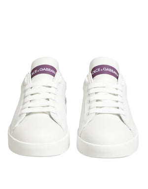Dolce & Gabbana White Purple Leather Casual Sneakers Shoes