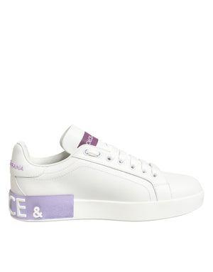 Dolce & Gabbana White Purple Leather Casual Sneakers Shoes