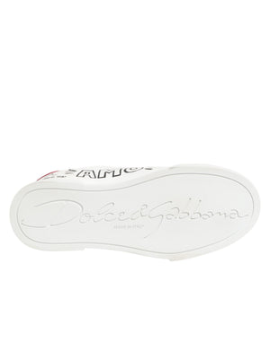 Dolce & Gabbana White Leather Graffiti Low Top Sneakers Shoes