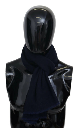 M Missoni Dark Blue Wool Unisex Neck Wrap Fringes Logo Scarf