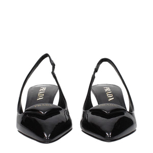 Prada Black Leather Mid Heel Pumps