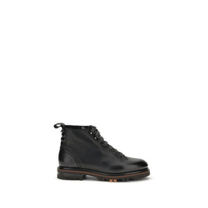 Santoni Black Calf Leather Bos Taurus Lace-Up Boots