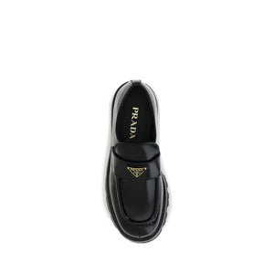 Prada Black Calf Leather Bos Taurus Platform Loafers