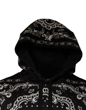 Dolce & Gabbana Black Bandana Print Crown Logo Cotton Hoodie Sweater