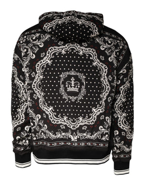 Dolce & Gabbana Black Bandana Print Crown Logo Cotton Hoodie Sweater