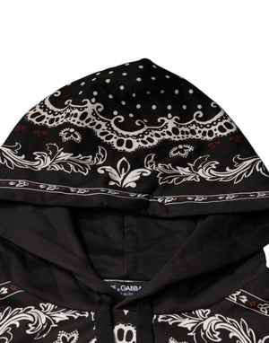 Dolce & Gabbana Black Bandana Print Crown Logo Cotton Hoodie Sweater