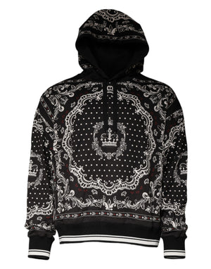 Dolce & Gabbana Black Bandana Print Crown Logo Cotton Hoodie Sweater