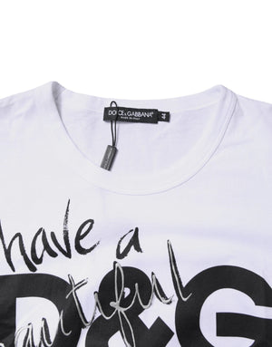 Dolce & Gabbana White Graphic Print Cotton Crew Neck T-shirt