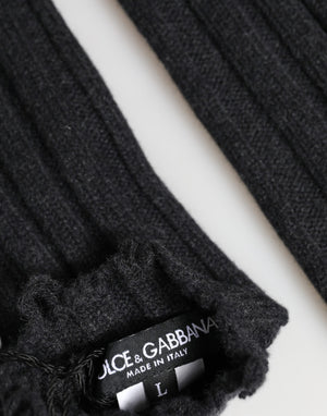 Dolce & Gabbana Black Virgin Wool Knitted Fingerless Gloves
