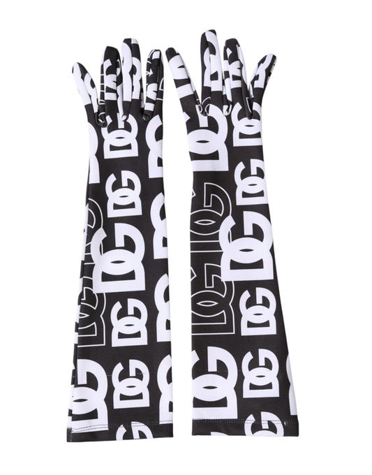 Dolce & Gabbana Black White DG Logo Elbow Length Mitten Gloves