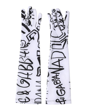Dolce & Gabbana Black White DG Logo Elbow Length Mitten  Gloves