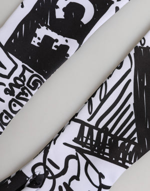 Dolce & Gabbana Gloves Black White DG Logo Elbow Length Mitten