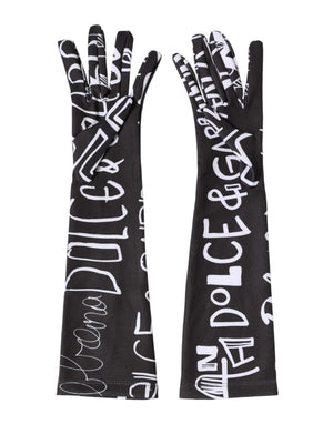 Dolce & Gabbana Black White DG Logo Elbow Length Mitten Gloves