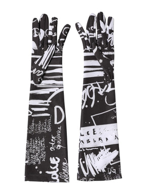 Dolce & Gabbana Black White DG Logo Elbow Length Mitten Gloves