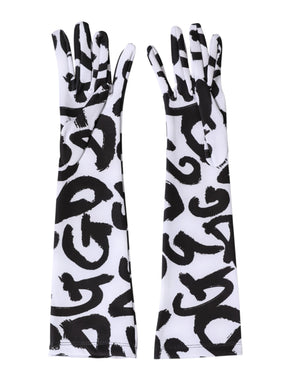 Dolce & Gabbana Black White DG Logo Elbow Length Mitten Gloves