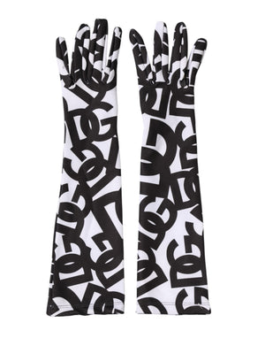 Dolce & Gabbana Black White DG Logo Elbow Length Mitten Gloves