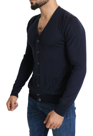 Karl Lagerfeld Wool Blue Full Button Cardigan Mens Top Sweater