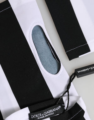 Dolce & Gabbana Black White Nylon Fingerless Wrist Length Gloves