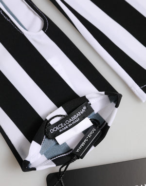 Dolce & Gabbana Black White Nylon Fingerless Wrist Length Gloves