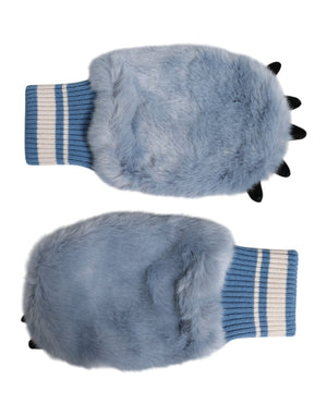Dolce & Gabbana Blue Acrylic Knitted Fur Wrist Mitten Gloves