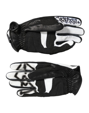 Dolce & Gabbana Gloves Black White Crystal Wrist Length Mitten  Gloves