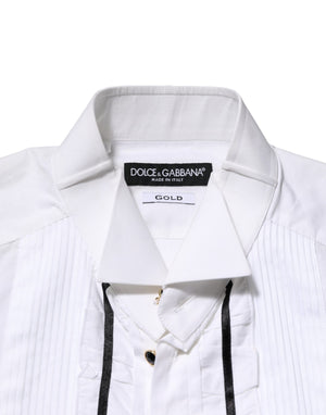 Dolce & Gabbana White Cotton Collared Long Sleeve GOLD Dress  Shirt