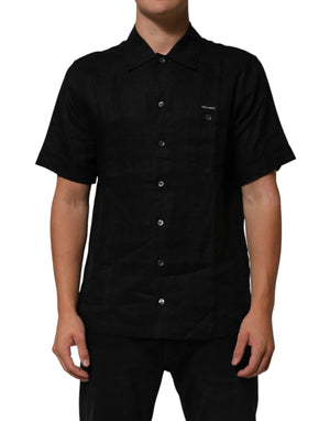 Carhartt Wip Black Linen Collared Short Sleeve Polo Shirt