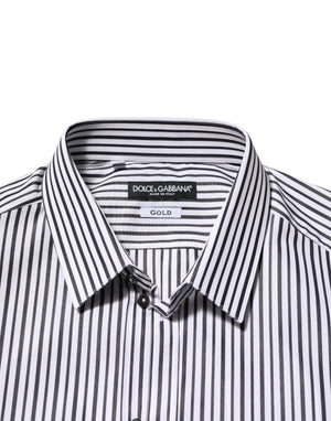 Dolce & Gabbana Black White Stripes Men GOLD Dress Shirt
