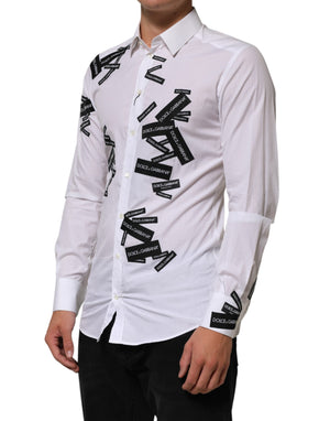 Dolce & Gabbana White Logo Cotton Collared GOLD Dress Shirt