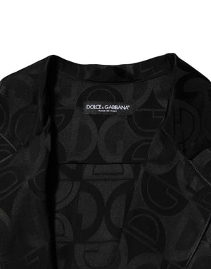 Dolce & Gabbana Black DG Logo Silk Men Long Sleeves Shirt