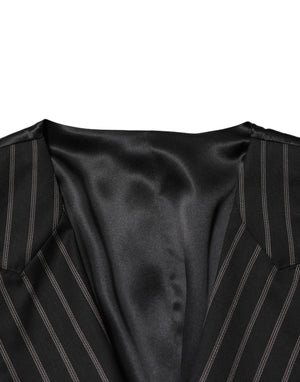 Dolce & Gabbana Black Stripes Wool Dress Men Waistcoat Vest