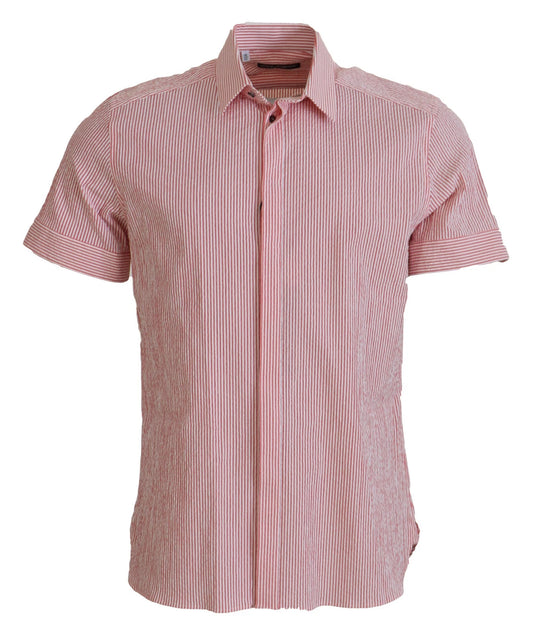 Dolce & Gabbana Red White Striped Cotton Short Sleeve Shirt