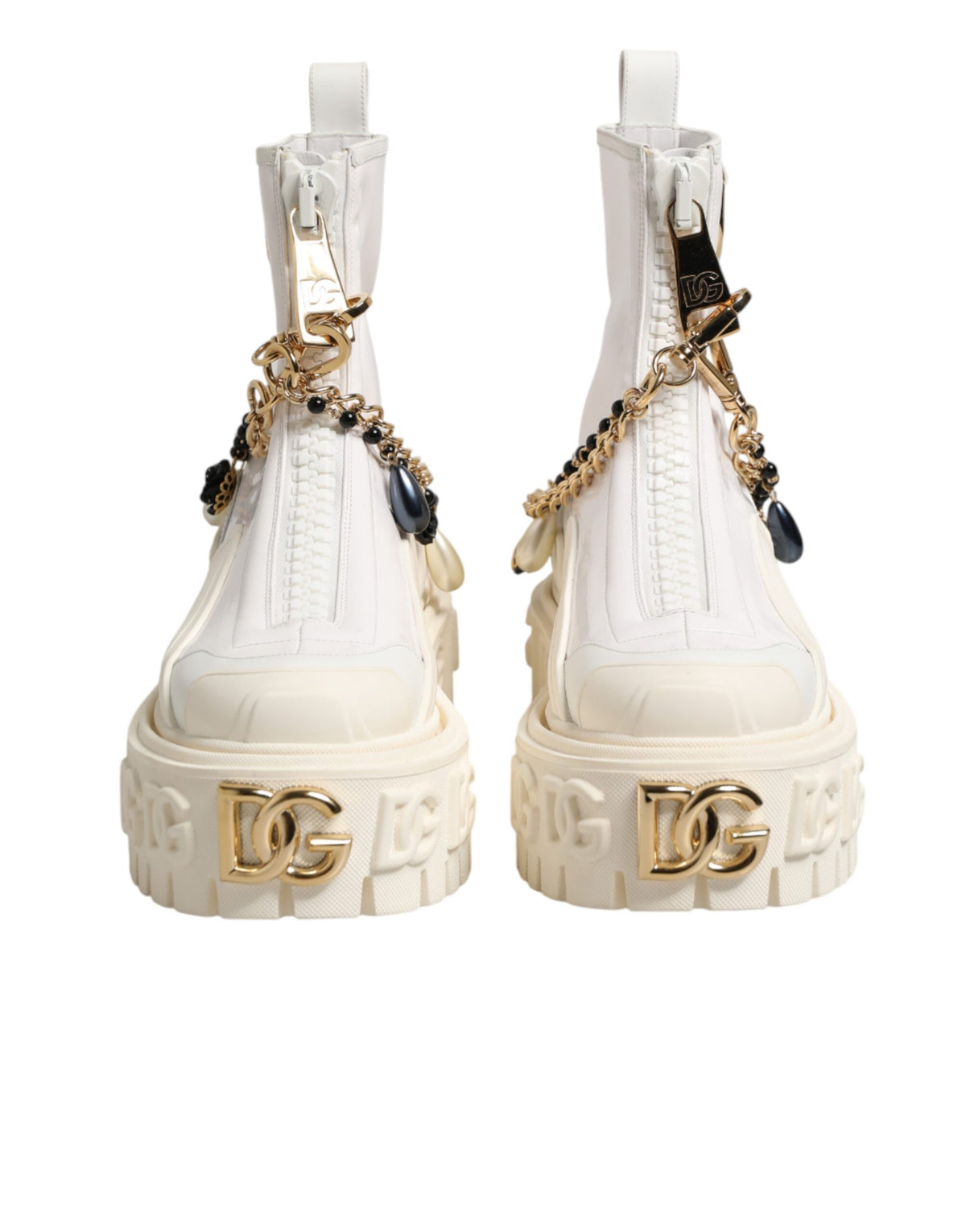 Dolce & Gabbana White Leather Rubber Logo Ankle Boots Shoes