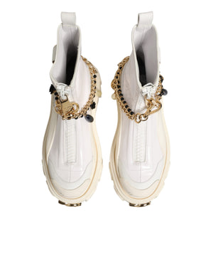 Dolce & Gabbana White Leather Rubber Logo Ankle Boots Shoes