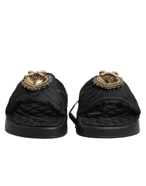 Dolce & Gabbana Black Devotion Matelassé Leather Slides Shoes